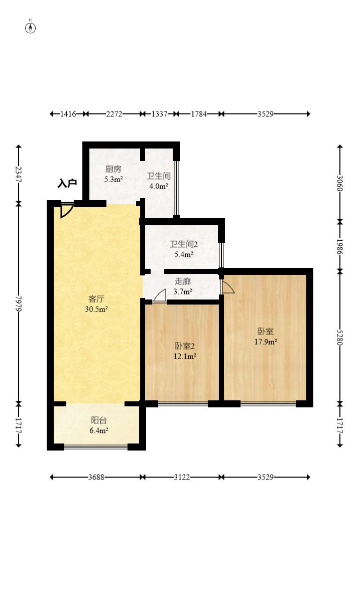 盛隆佳园  2室1厅1卫   86.80万室内图1