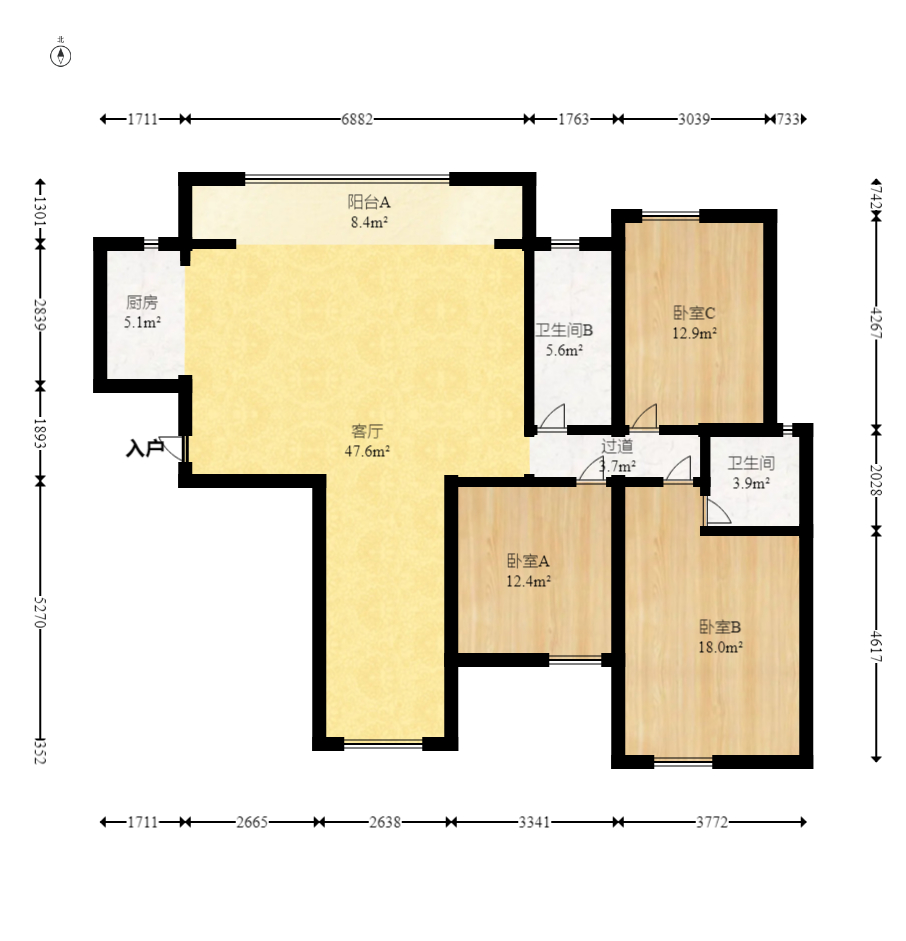 建发中央公园（建发美地）  3室2厅2卫    270.0万室内图1