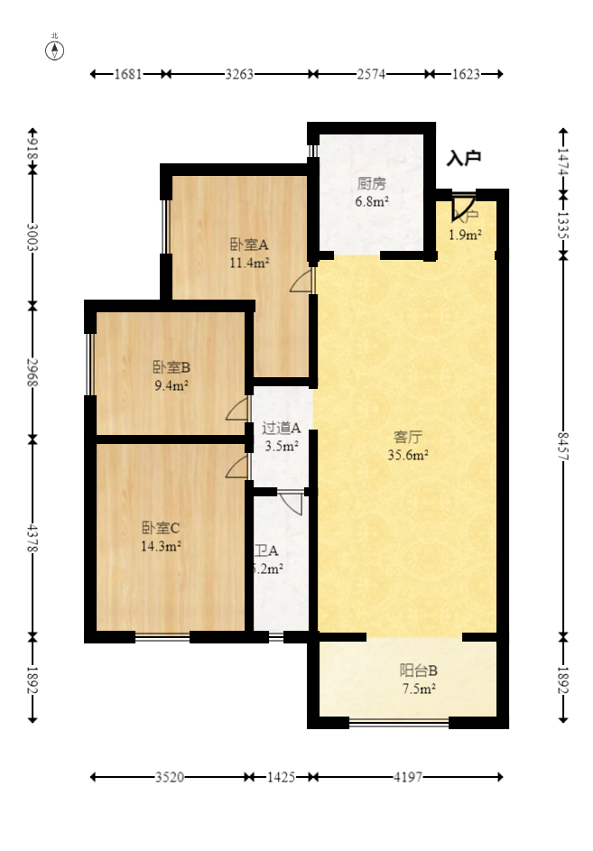 中建嘉和城  3室2厅1卫   106.00万室内图1