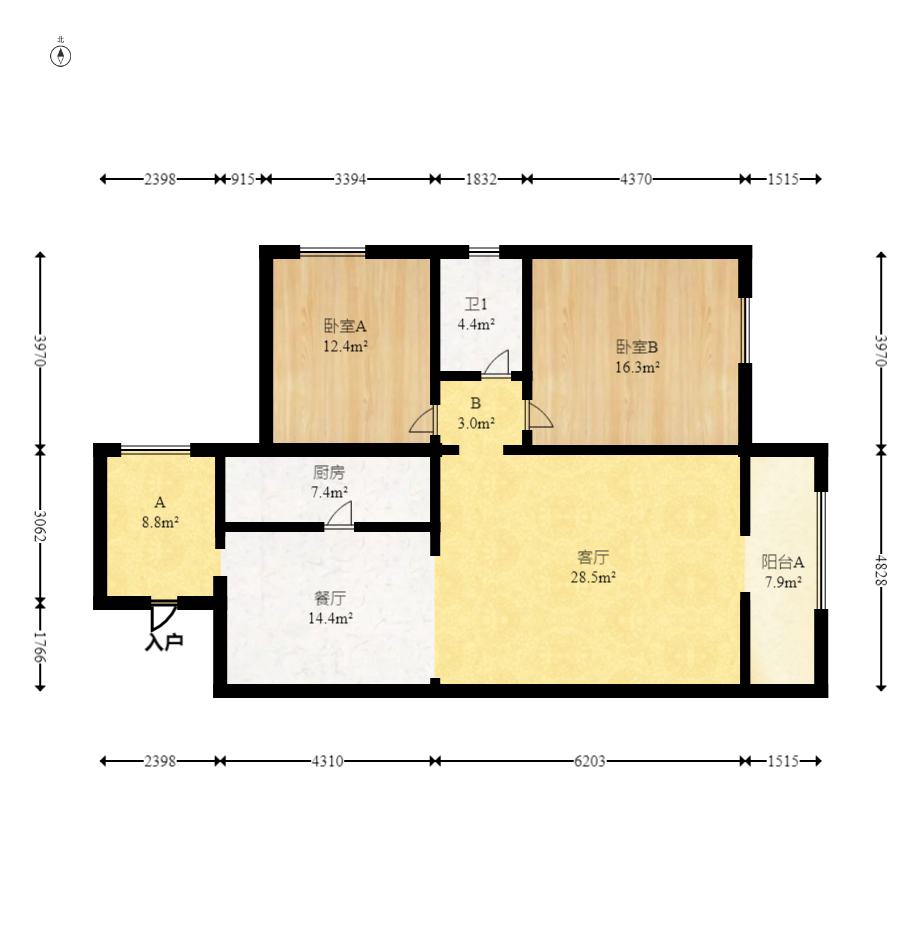 香樟鑫都  2室2厅1卫    115.0万室内图1