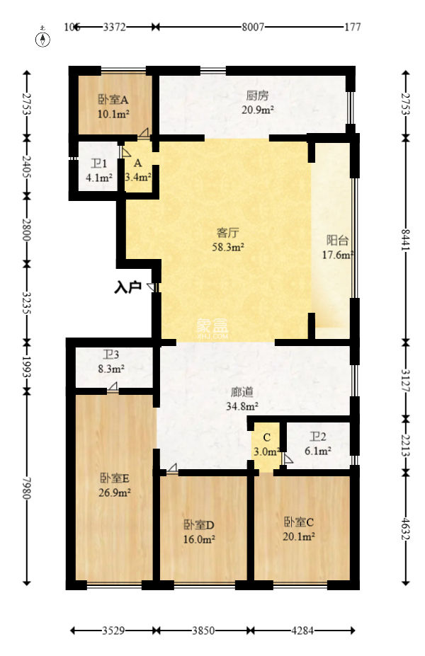 建投象山國際 4室2廳2衛 252.00萬