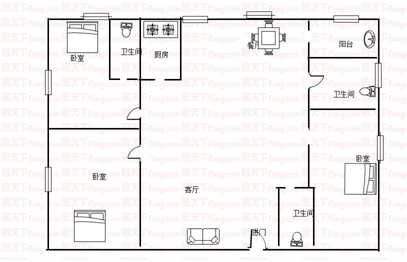 阳光海苑  2室2厅1卫   280.00万客厅