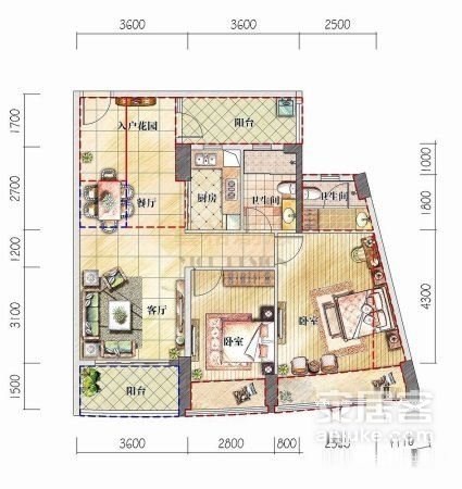 鸿洲天玺  2室2厅2卫   360.00万客厅