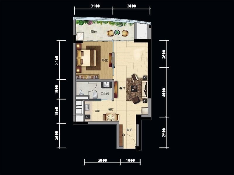 珠江俪豪  1室1厅1卫   260.00万客厅