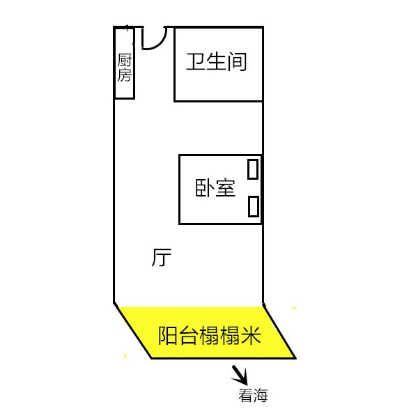 海域中央  1室1厅1卫   88.00万客厅