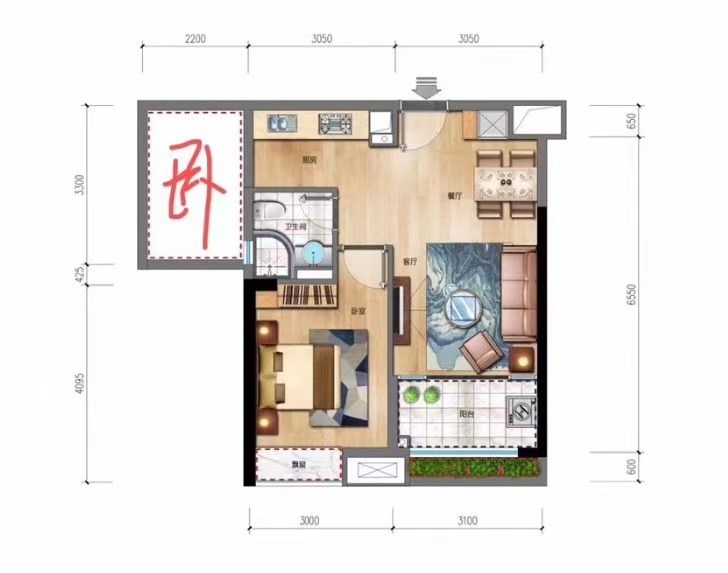 天悦湖畔  2室2厅1卫   220.00万客厅