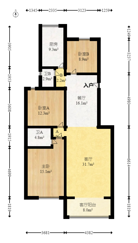湘许嘉园  3室2厅2卫   130.00万室内图1