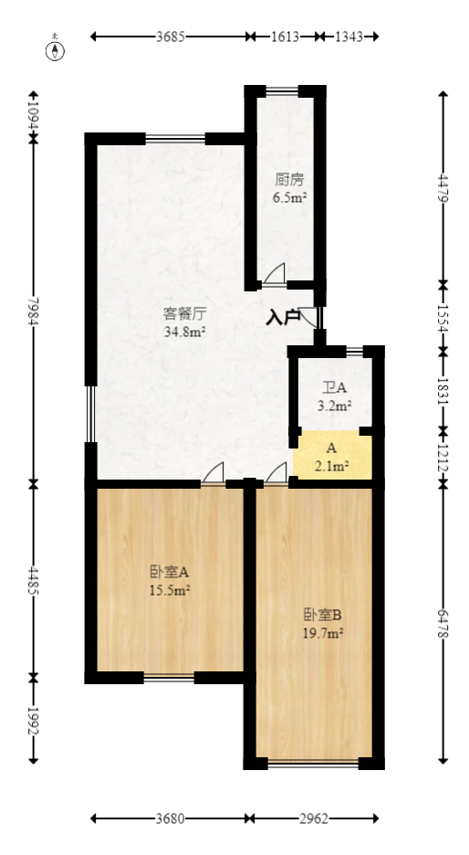 好家园  2室1厅1卫   54.00万室内图1