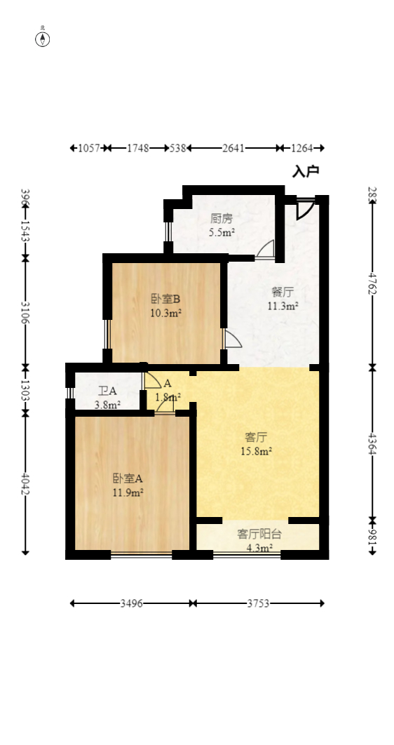 钰龙天下一期  2室2厅1卫   220.00万室内图1