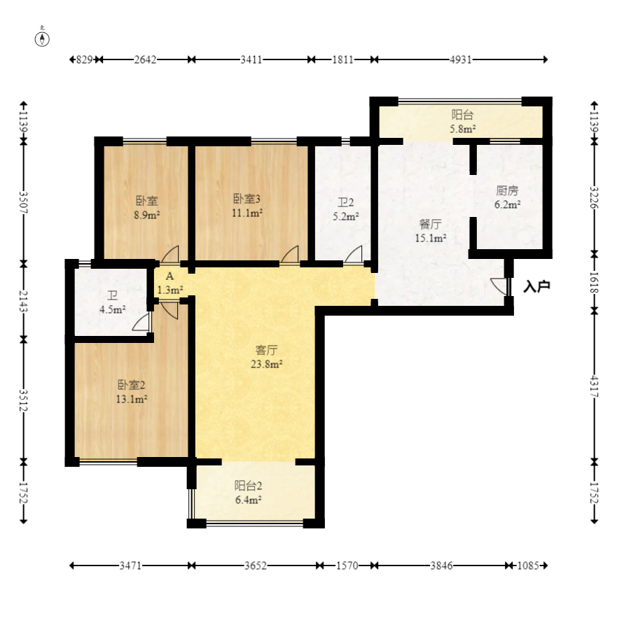 长房云西府一期  3室2厅2卫   156.00万室内图1