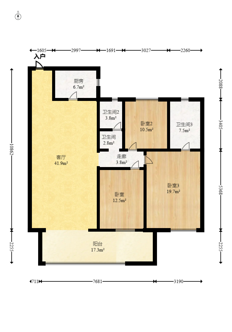 日盛湖湘花苑 3室2厅1卫 96.0万 日盛湖湘花苑 3室2厅1卫 96.0万户型图