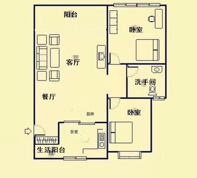 华运大厦  2室2厅1卫   253.00万客厅