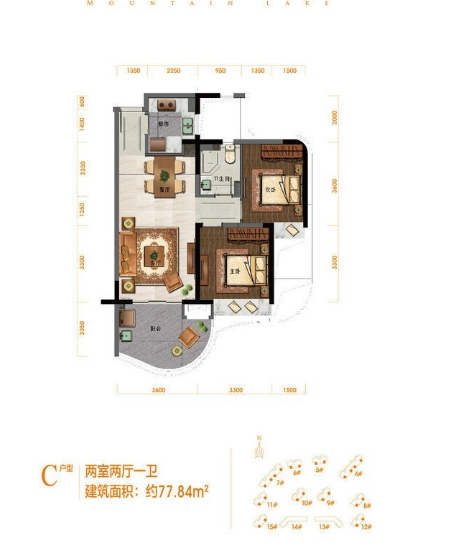 一山湖(一期)  2室2厅1卫   228.00万客厅