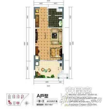 远盛七彩阳光  1室1厅1卫   100.00万客厅