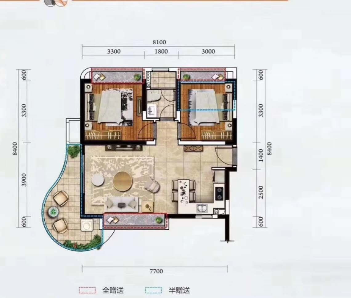 一山湖(一期)  2室2厅1卫   260.00万客厅