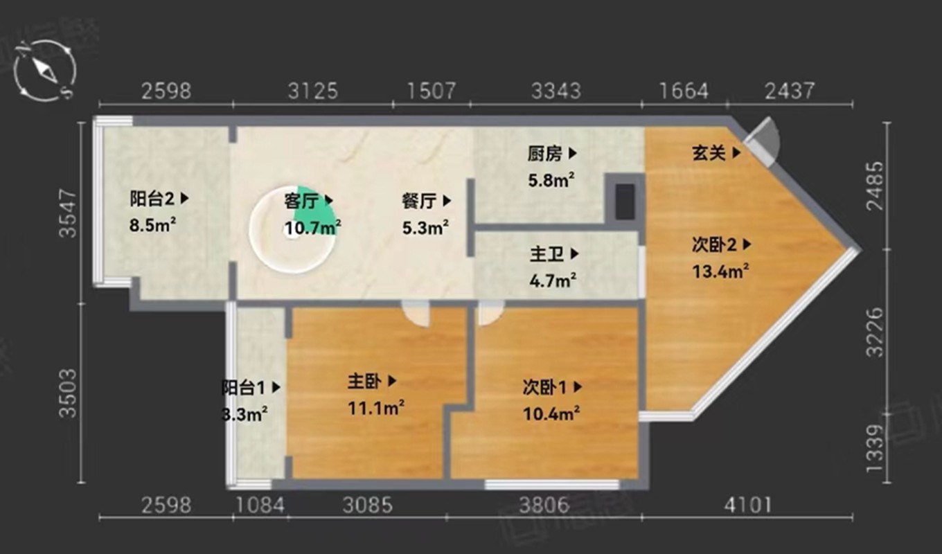 鸿坤山海墅  2室2厅1卫   190.00万客厅