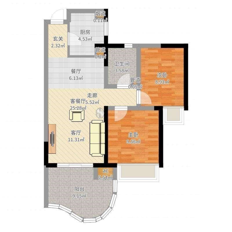 一山湖(一期)  2室2厅1卫    230.0万客厅