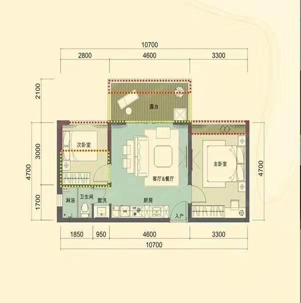 万科湖畔度假公园  2室2厅1卫   2500.00元/月室内图