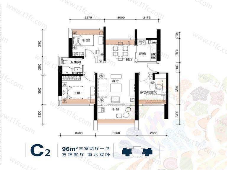 三亚棕榈滩  3室2厅1卫   3600.00元/月室内图