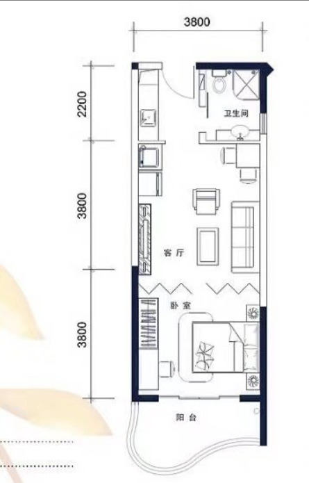 美丽新海岸  1室1厅1卫   135.00万客厅