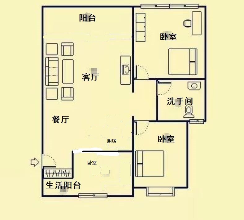 华运大厦  2室2厅1卫   253.00万客厅