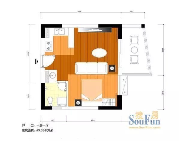 南枫悦海  1室1厅1卫    2400.0元/月室内图
