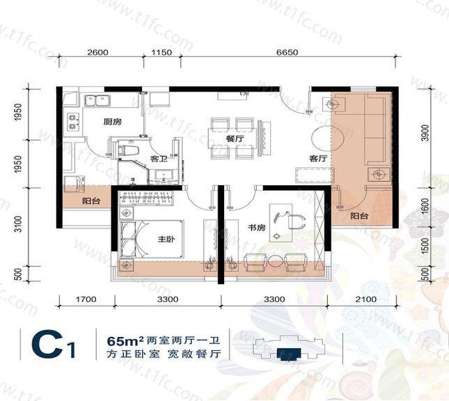 三亚棕榈滩  2室2厅1卫   210.00万客厅