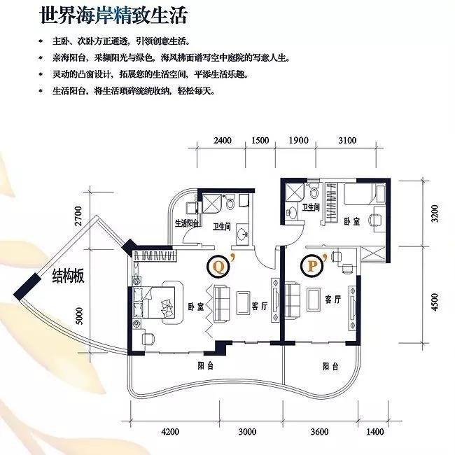 美丽新海岸  3室2厅2卫   530.00万客厅