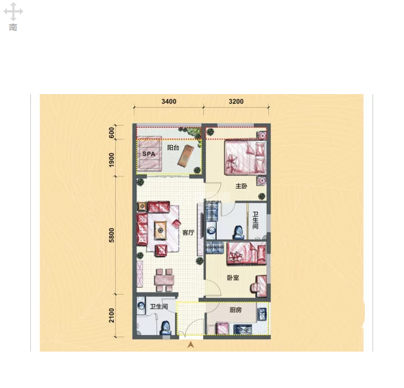 和泓假日阳光  2室2厅2卫   2500.00元/月室内图