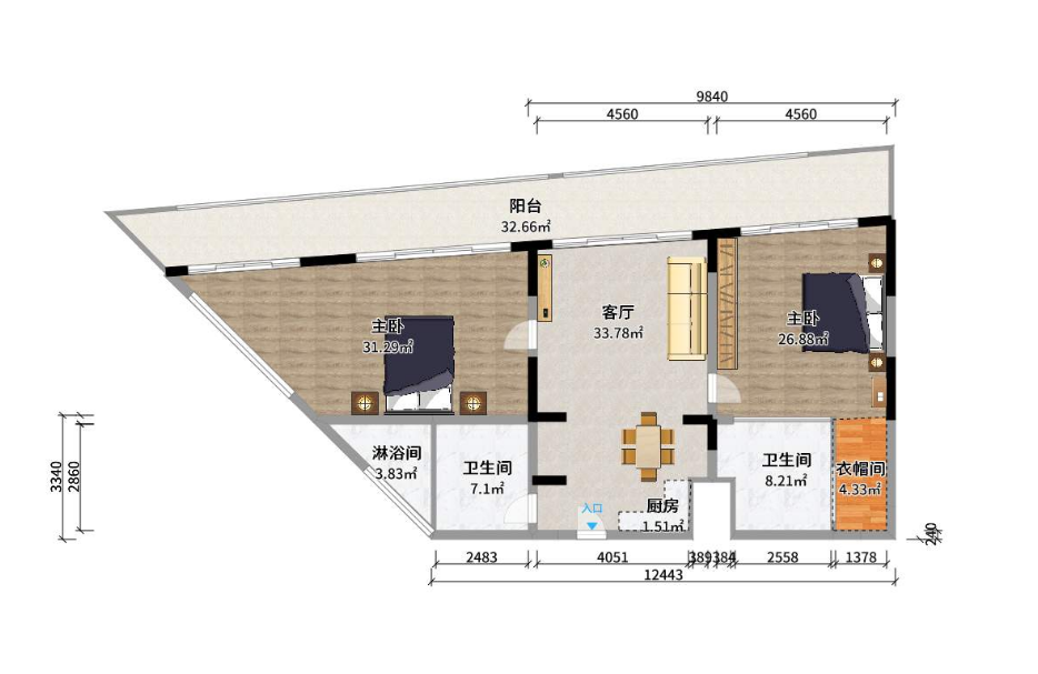 洛克港湾  4室2厅1卫   1700.00万客厅