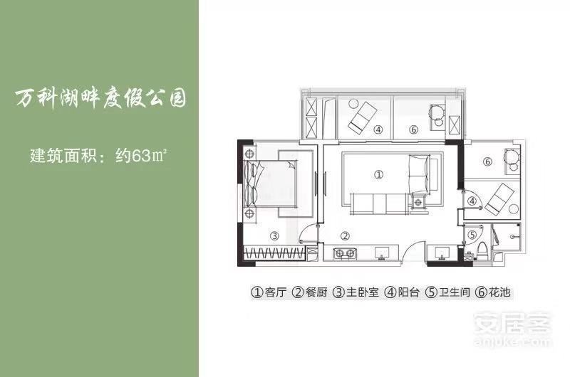 万科湖畔二期  2室2厅1卫   160.00万客厅