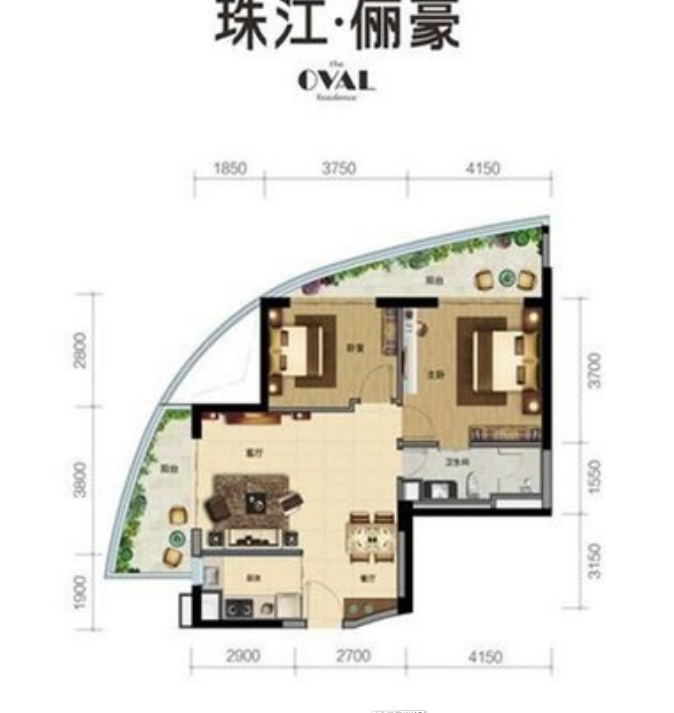 珠江俪豪  2室2厅1卫   305.00万客厅