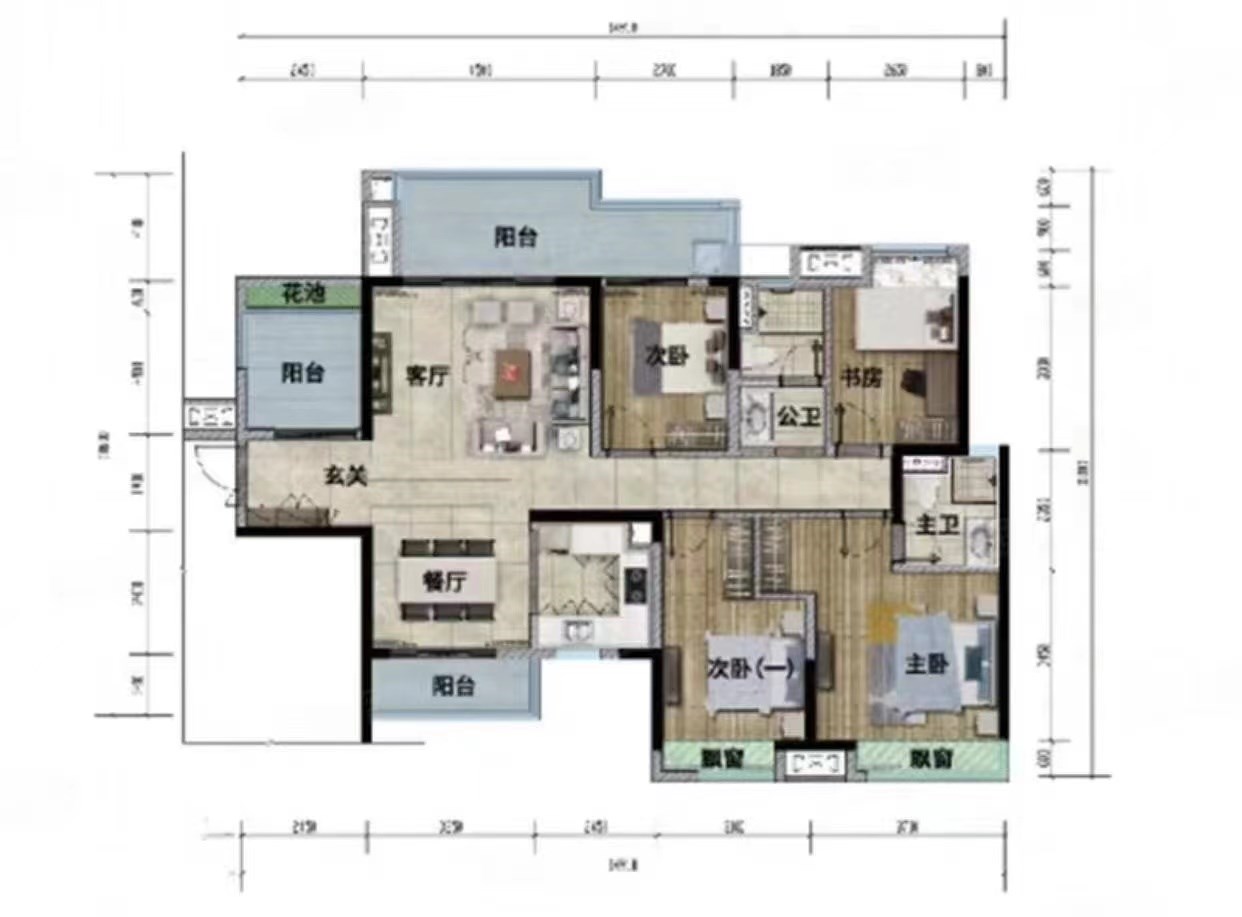 保利悦府  4室2厅2卫   1000.00万客厅