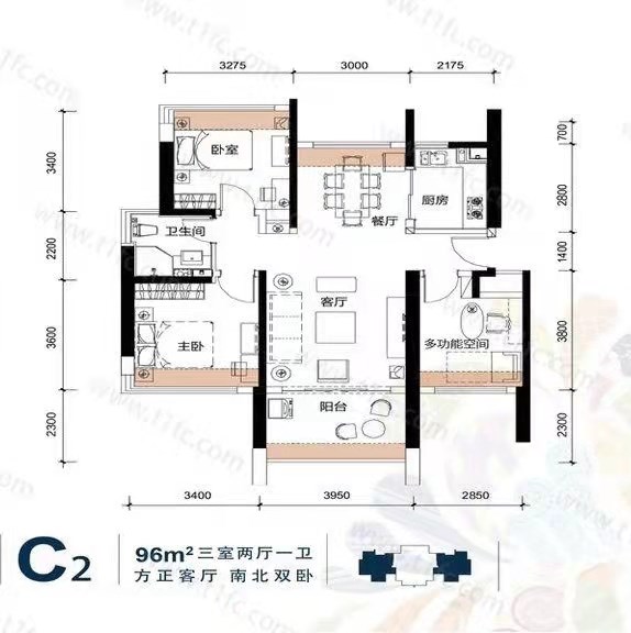 三亚棕榈滩  3室2厅1卫   300.00万客厅