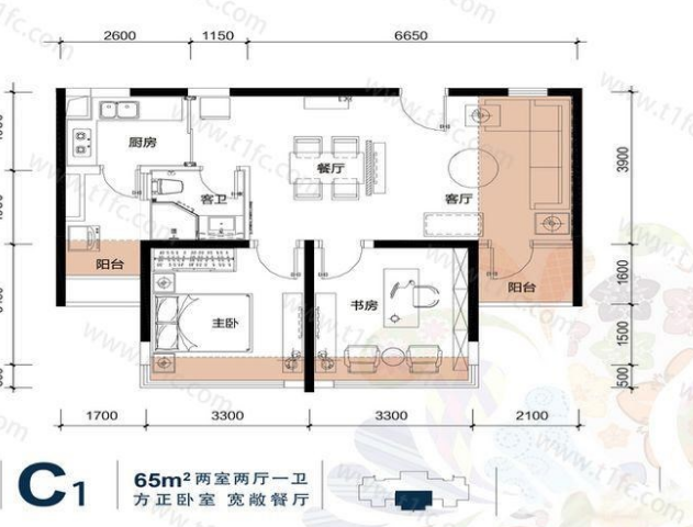 三亚棕榈滩  2室1厅1卫   2600.00元/月室内图