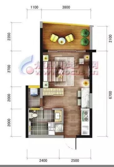 海岸名都  1室1厅1卫   2100.00元/月室内图