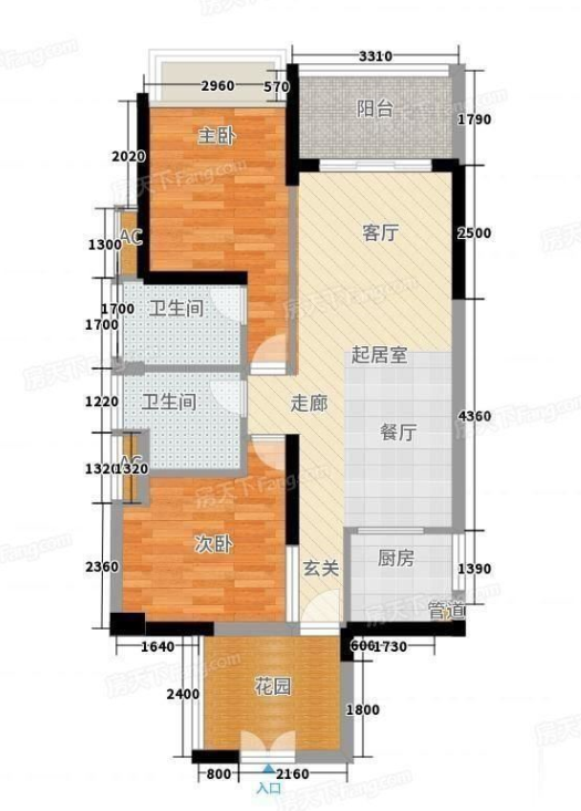 京海成鹿港溪山  2室2厅2卫   340.00万客厅