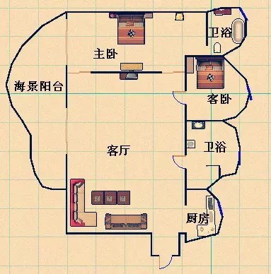 国航帕尔美纳  2室2厅1卫   300.00万客厅