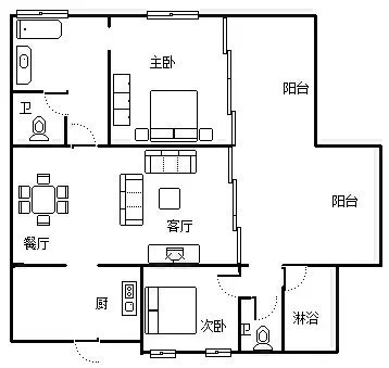 双海湾（半山半岛）二期  2室2厅2卫   0.00万客厅