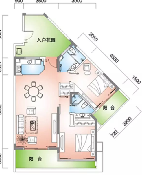 蓝海雅居  2室2厅2卫   530.00万客厅