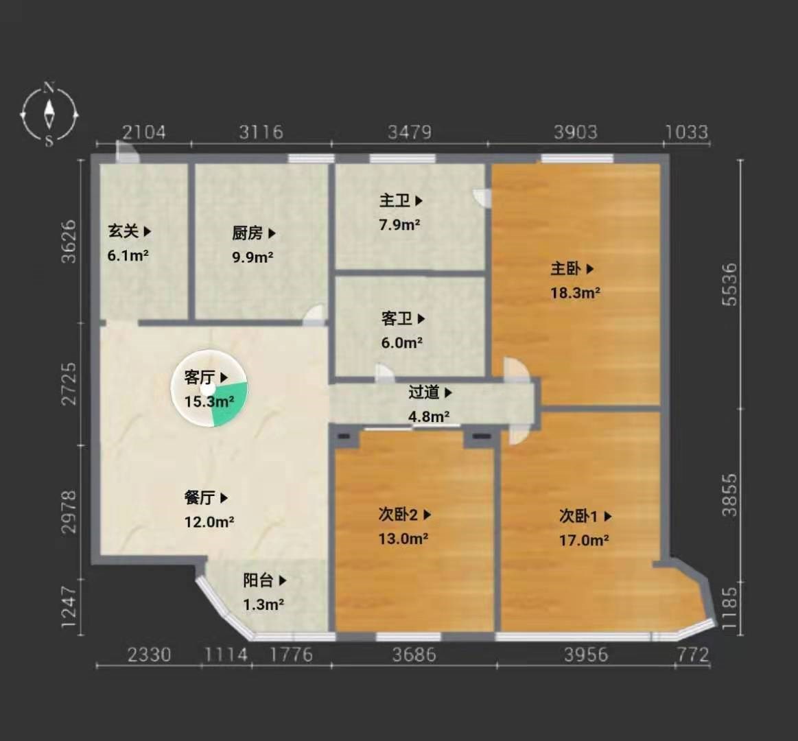 美和家园  3室2厅2卫   330.00万客厅