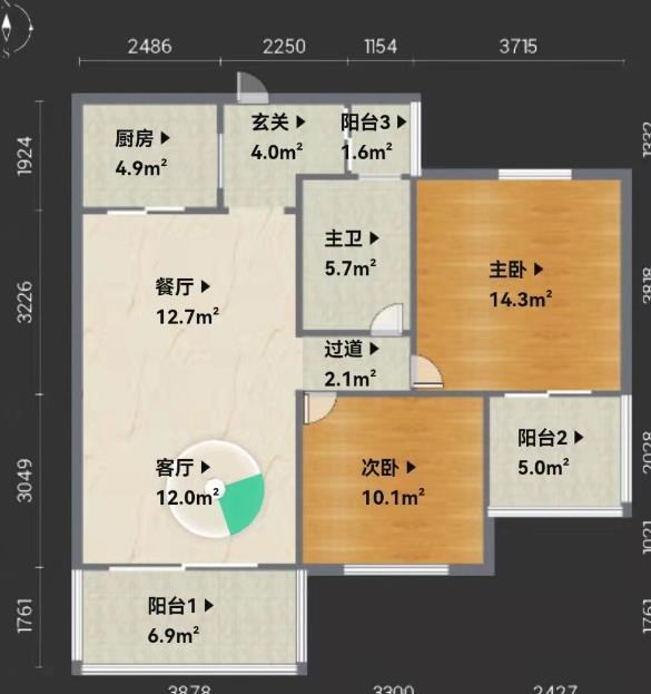 天泽湖畔  2室2厅1卫   285.00万客厅