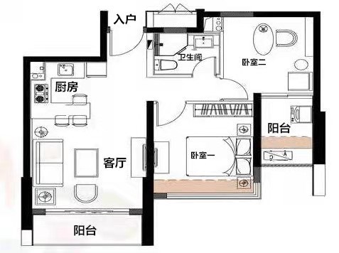 三亚棕榈滩  2室1厅1卫   2800.00元/月室内图