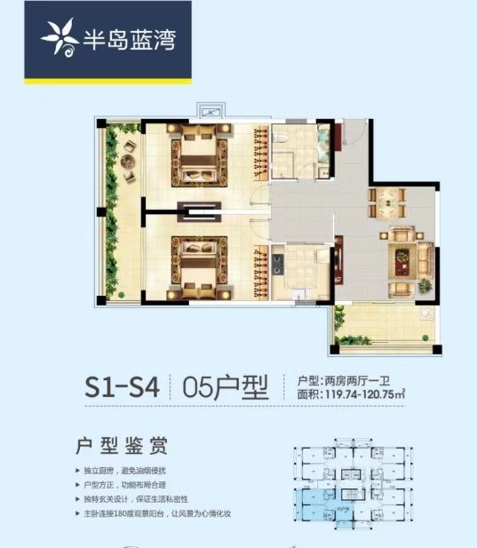 半岛蓝湾  2室2厅1卫   265.00万客厅