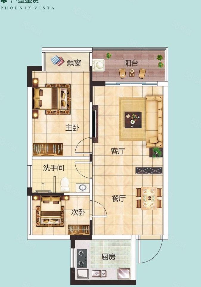 凤凰华庭  2室2厅1卫   165.00万客厅