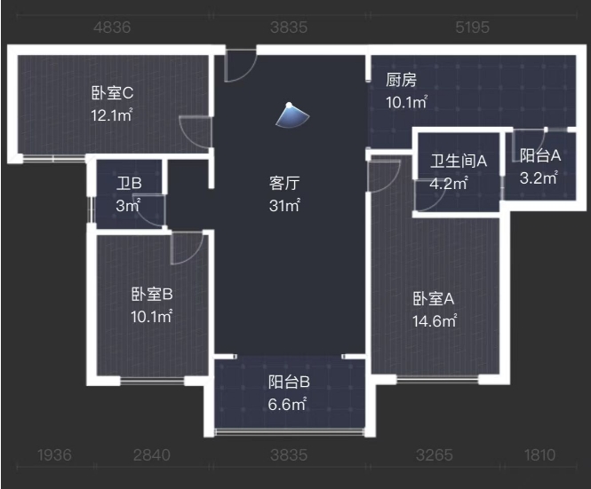 中泰财富湘江 3室2厅2卫 70.0万 中泰财富湘江 3室2厅2卫 70.0万室内图