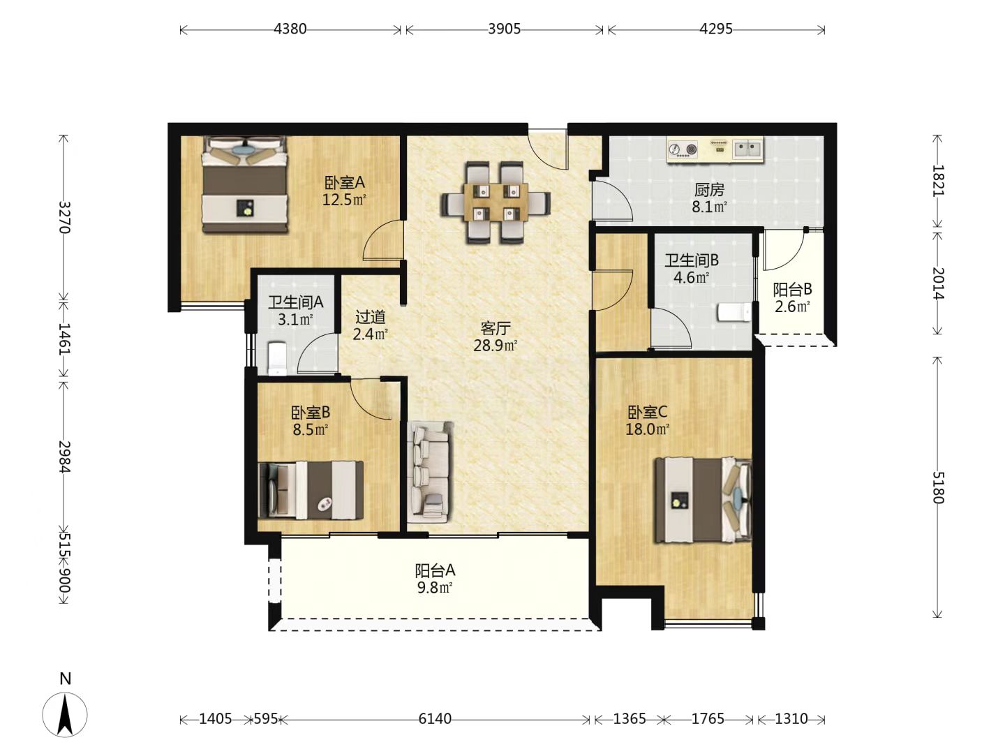 长房湘江府 3室2厅2卫 78.8万 长房湘江府 3室2厅2卫 78.8万室内图