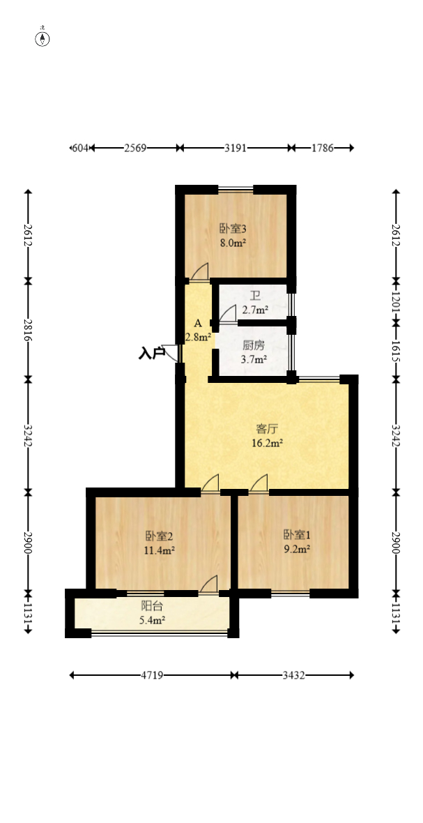 火星五片  3室1厅1卫   41.00万室内图1