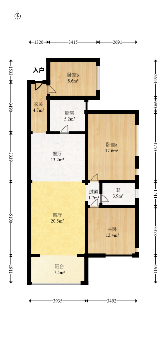 润和长郡（润和紫郡二三期）  3室2厅1卫   75.00万室内图1