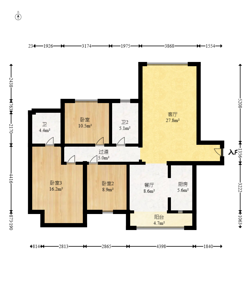 长房云时代  3室2厅2卫    119.0万室内图1